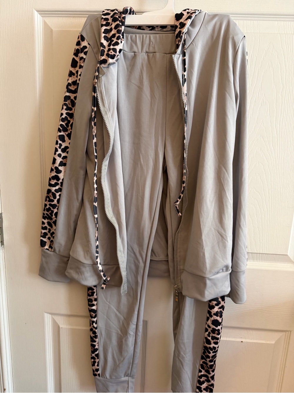 Woman’s Small 2 Piece Track Suit Grey and Leopard/Cheetah